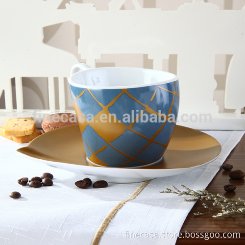 100CC Hyper White Porcelain Golden Cup of Diagonal Daisy